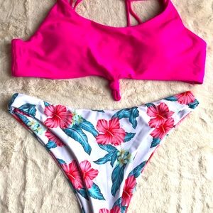 Womens size Large floral hot pink bikini